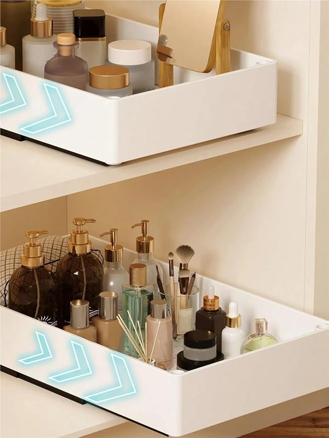 Pull-out cabinet organizer expandable with nano film adhesive, pull-out drawer suitable for kitchen, pantry or bathroom cabinets