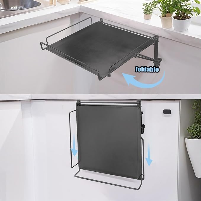 Foldable Cabinet Door Organizer & Countertop Shelf,No Drill Shelf,for Cabinet Pantry Cupboard,Rust-Resistant Design,Easy Installation Easter Gift (Black)