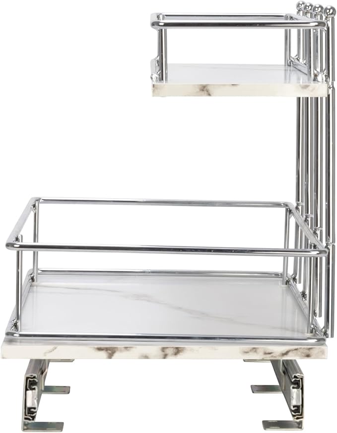 Household Essentials Chrome Steel and Faux Marble 2-Tier Undersink Organizer