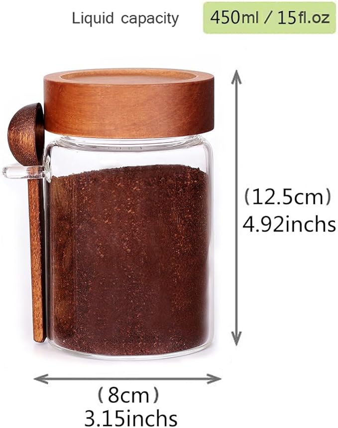 Glass Jar with Acacia Screw Lid and Spoon, 16 OZ Tea Containers for Loose Leaf Tea, Salt and Sugar Containers for Countertop, Yogurt Jars for Overnight Oatmeal