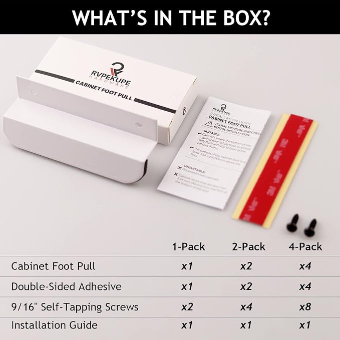 RVPEKUPE 1-Pack Under Cabinet Foot Pull with Adhesive and Screws, Hands Free Toe Foot Pull Opener for Kitchen Trash Cabinet Drawer, 4 Inch (White)