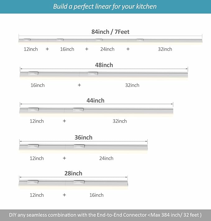 Leetdud Under Cabinet Lighting Plug in, 12 Inch 4 Pcs, Linkable AC120V 3CCT 3000K/4000K/5000K Ultra Slim, LED Under Cabinet Lights for Counter Light, Kitchen, Shelf, Sink, Workshop, Desk, White