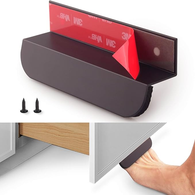 RVPEKUPE 1-Pack Under Cabinet Foot Pull with Adhesive and Screws, Hands Free Toe Foot Pull Opener for Kitchen Trash Cabinet Drawer, 4 Inch (Matte Black)