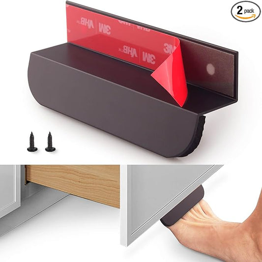 RVPEKUPE 2-Pack Under Cabinet Foot Pull with Adhesive and Screws, Hands Free Toe Foot Pull Opener for Kitchen Trash Cabinet Drawer, 4 Inch (Matte Black)
