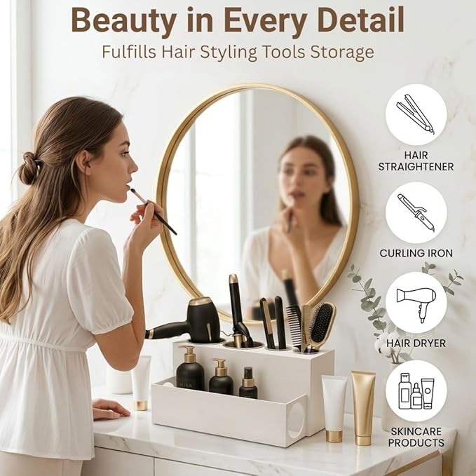 SOL ECO Hair Tool Organizer for Bathroom Countertop - Heat-Safe Stainless Steel Cups - Professional Acrylic Styling Station for Blow Dryers, Flat Irons, Curling Wands and Brushes (Acrylic)