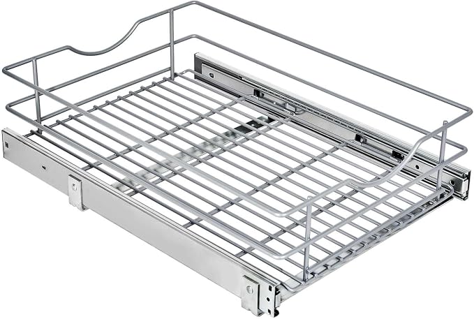 Pull Out Cabinet Organizer, (14½"W x 20" D) Soft Close Slide Out Drawer, 1 Tier Pull Out Cabient Shelf for Kitchen Base Cabinet Under Sink Space, Pantry Organization, Bathroom, Wire Basket