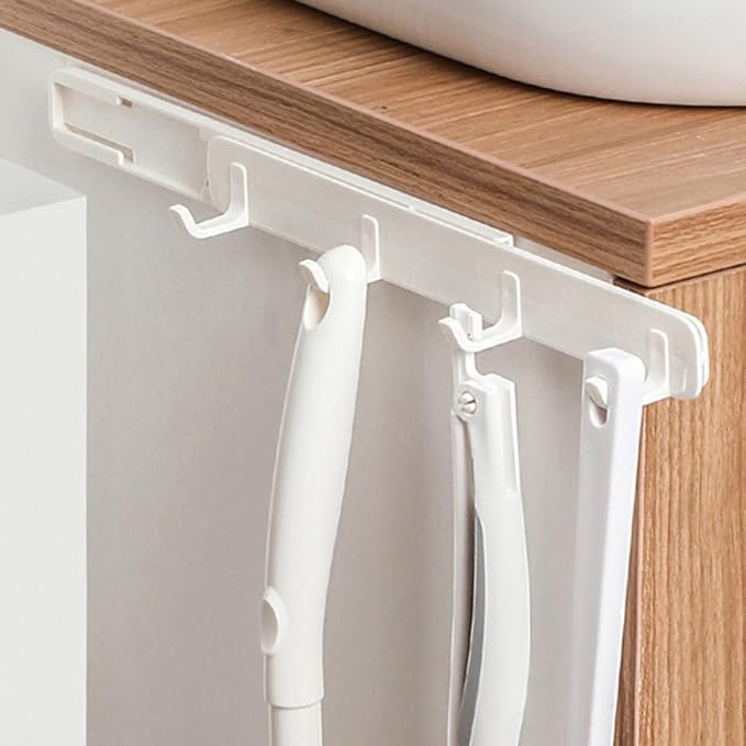 Mobestech 3Pcs Retractable Sliding Hooks with Rail Adjustable Kitchen and Bathroom Coat Rack Full Extension Storage Organizer for Closet and Laundry Room