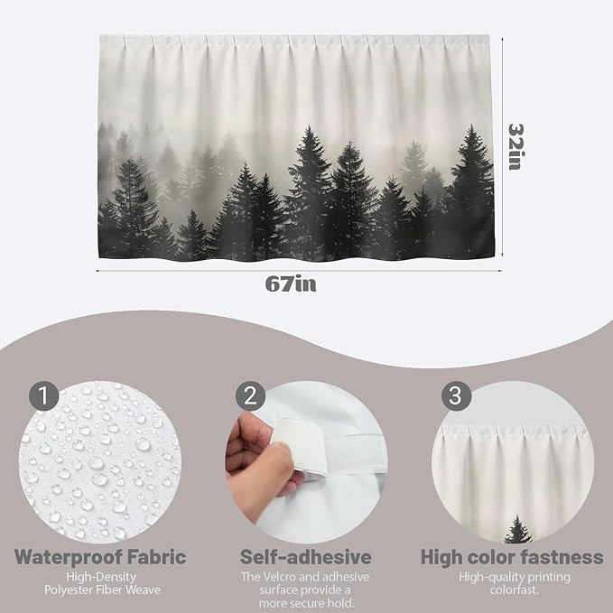 Misty Forest Sink Skirt for Bathroom, Self Stick Adhesive Waterproof Fabric, Nature Woodland Under Sink Curtain Skirt, Pedestal Sink Accessories Decor