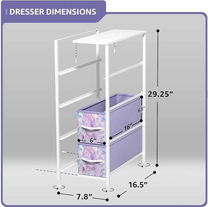 Sorbus Kids Narrow Dresser with 4 Drawers - Vertical Slim Storage Chest of Drawers with Steel Frame, Wood Top & Easy Pull Fabric Bins for Small Spaces, Closets, Bedroom, Bathroom & Laundry