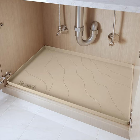 Heavy Duty Silicone Under Sink Mats for Kitchen Waterproof 31" x 19", Extra Thick Under Sink Rubber Mat Drip Tray, Raised Edge Under Sink Liner,Prevent Drips, Leaks, Spills,Taupe
