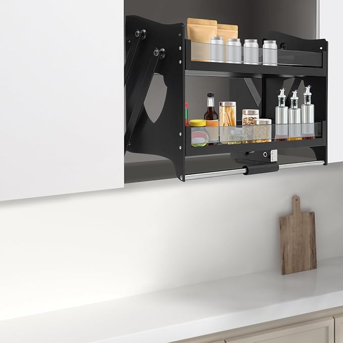 2-Tier Stainless Steel Pull Down Organizer, Ideal Slide out Spice Rack for Cabinet, Blind Corner Cabinet with 4 Baskets (Pull Down)