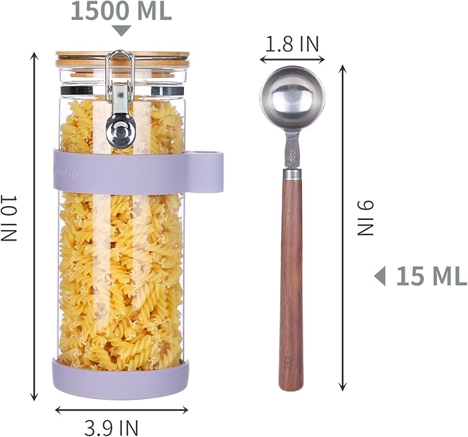 KKC 1.5-Quart Large Glass Nuts Storage Container, Airtight Food Storage Jar with Bamboo Lid & Scoop, Keeps Nuts Crunchy & Fresh, Perfect for Pantry Organization & Storing Nuts, Almonds, Peanuts