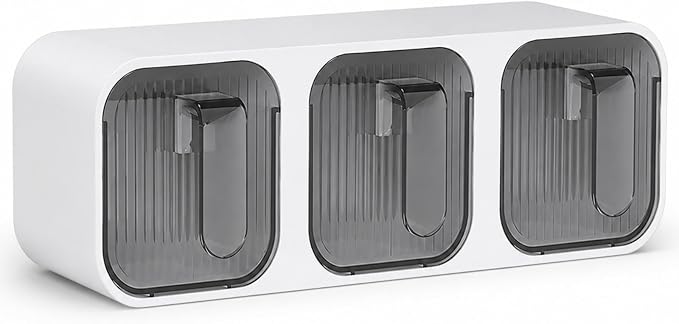 Wall Mounted Spice Box Organizer with Spoons, No Drill Kitchen Seasoning Containers for Salt Sugar Pepper, Pull Out Seasoning Storage Holder for Countertop Cabinet Pantry (White 3 Compartments)