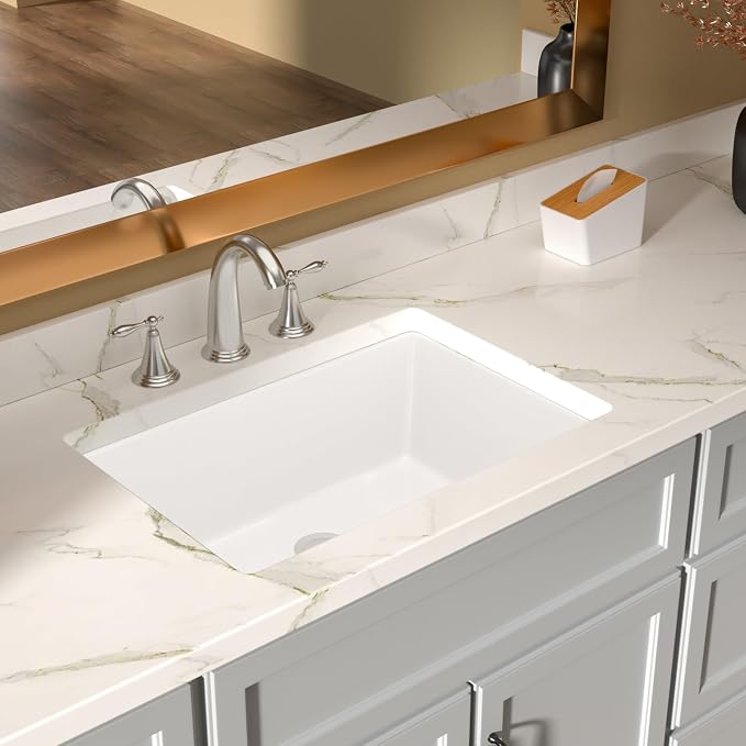 Lordear Undermount Bathroom Sink 22x16 Inch White Porcelain Ceramic Rectangular Bathroom Vanity Sinks Under Counter Sink Basin with Overflow