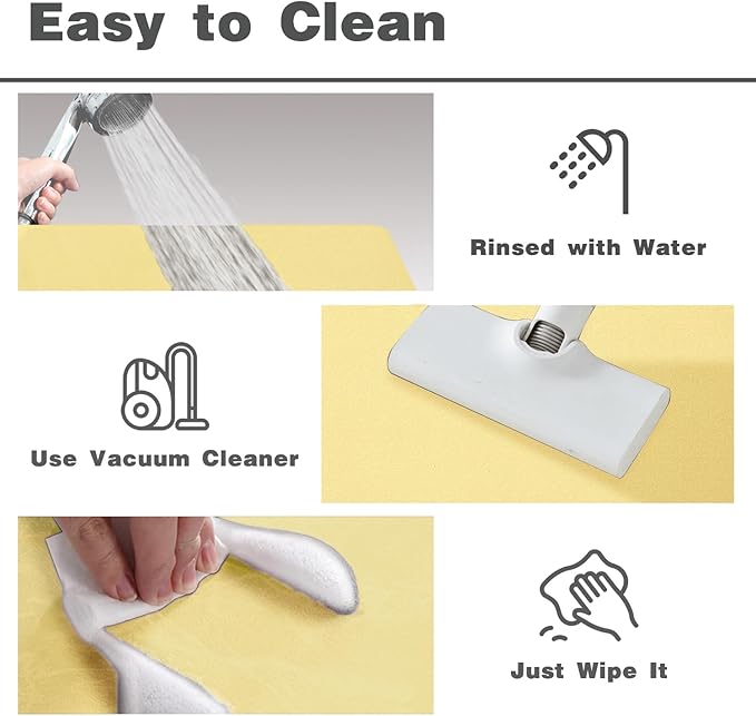 TYUU Bath Mat, Bathroom Rugs Non Slip Washable Thin Absorbent Quick Dry Bath Mat Fits Under Door Bathroom Floor Mat Perfect for Bath, Shower, or Sink 36"x60" Light Yellow
