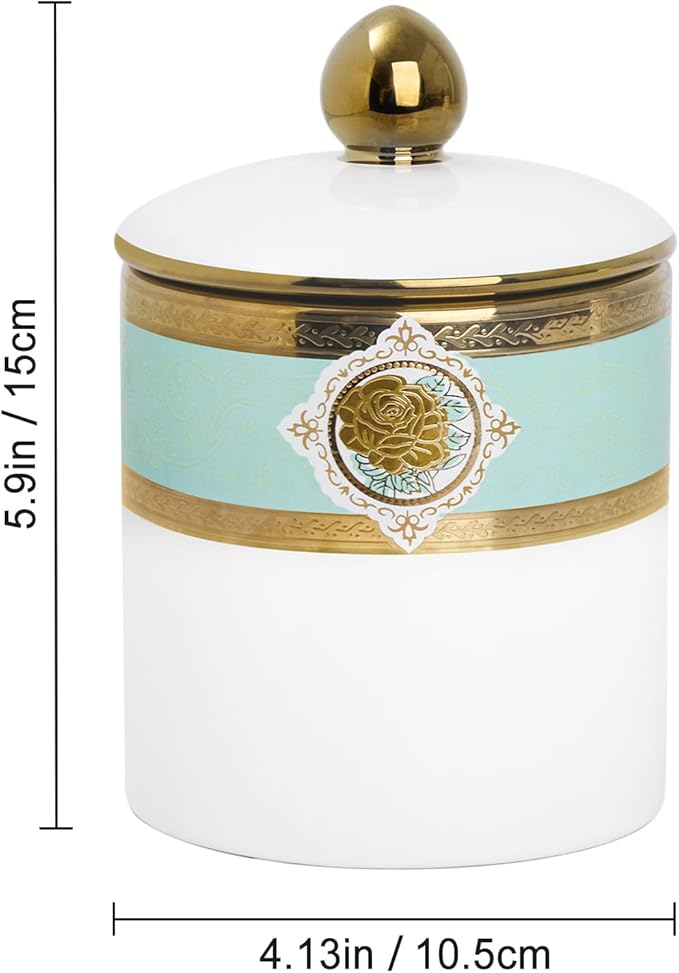 fanquare Small Porcelain Canister, Luxury Gold and Green Printing Decorative Jar, Normal Size Ceramic Container for Sugar, Tea, Coffee, Countertop