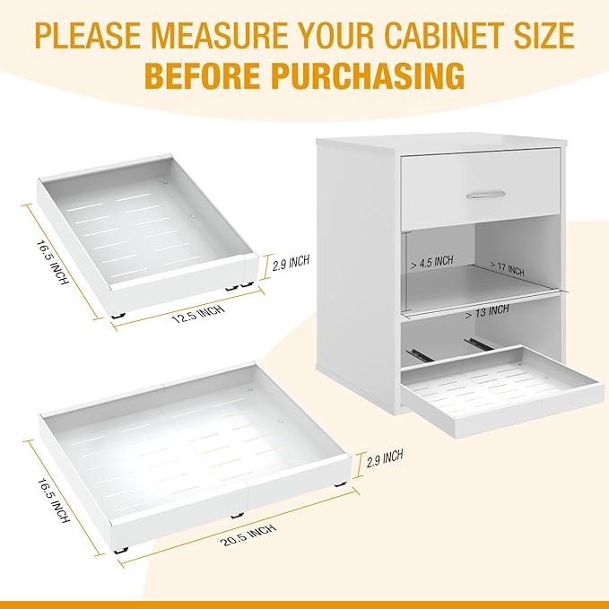 Expandable Pull Out Drawers for Cabinets(White) : Kitchen and Pantry Organizer, Sliding Cabinet Organizer with Adhesive, Under Sink and Pots Storage, Depth 16.5". expandable pull out cabinet organizer