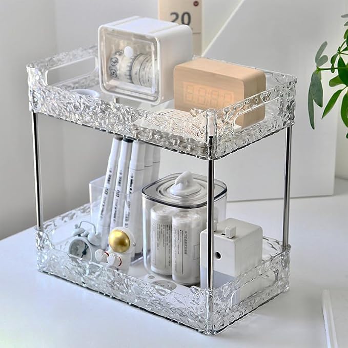Bathroom Counter Organizer, Makeup Perfume Organizer Storage for Coutertop Bathroom Vanity Sink Desk Office Kitchen Tool (Crystal Clear, 2-Tier)