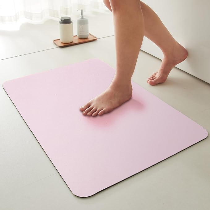 TYUU Pink Bath Mat, Bathroom Rugs Non Slip Washable Thin Absorbent Quick Dry Bath Mat Fits Under Door Bathroom Floor Mat Perfect for Bath, Shower, or Sink 24"x48" Pink