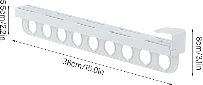 Closet Valet Rod Slide Out, Plastic Pull Out Pants Rack with 9 Holes, No-Drill Space-Saving Organizer, Top Mount Telescopic Pants Rack, White