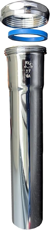 EZ-FLUID 1-1/4" x 16" Heavy Duty Thick Commercial Grade 17GA Chrome Brass Tubular Slip-Joint Extension Sink TailPiece Tube,Brass Nut For Bathroom,Kitchen Under Sink P-Trap Drain Pipe(1)