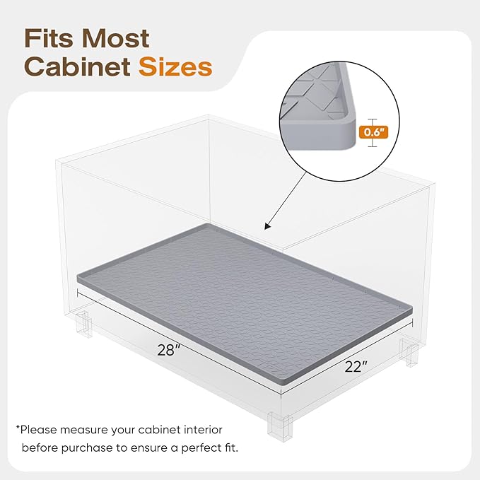 TRZZ Silicone Waterproof Under Sink Mat 28" x 22", Drip Tray and Cabinet Liner for Kitchen and Bathroom, Prevents Water Damage and Organizes Cabinets (Black)