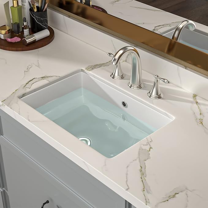 Lordear 17x12 Inch Undermount Bathroom Sink Vanity Small Sinks Rectangle Pure White Porcelain Ceramic Bath Lavatory Vanity Sink Basin with Overflow