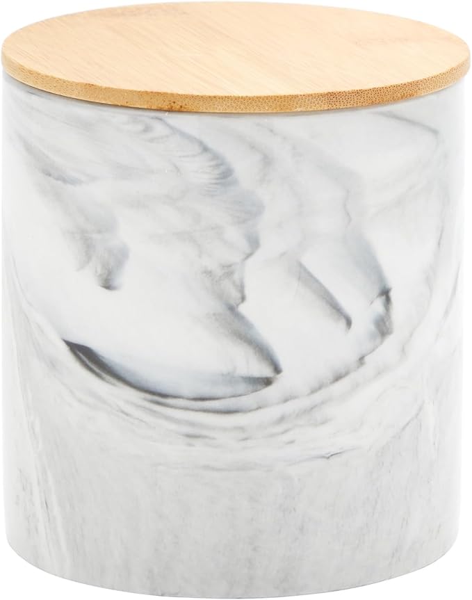 Farmlyn Creek Ceramic Jar Set - Airtight Wood Lids for Kitchen Countertop Jars - White Marble Ceramic Food Storage Containers with Lids - Coffee & Sugar Container Set - 5.9", 4.9", 3.9"