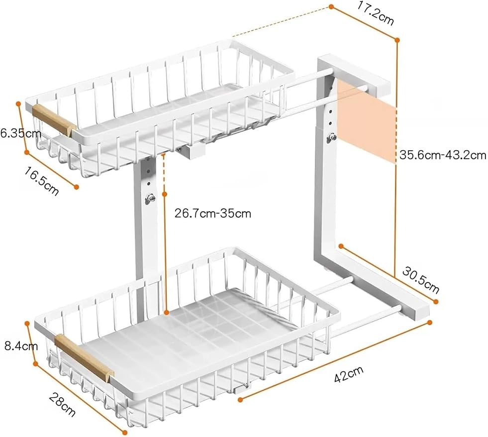 Shelf Pull Out Cabinet Organizer Kitchen Cupboards Storage Solutions No Drill Adjustable Baskets for Bathroom(Milk)