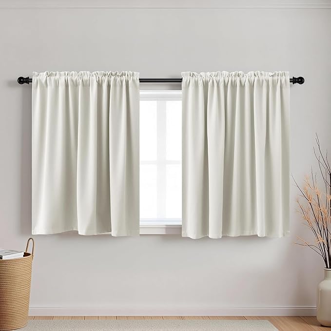KOUFALL Rod Pocket Blackout Tier Short Curtains-Beige-24x30