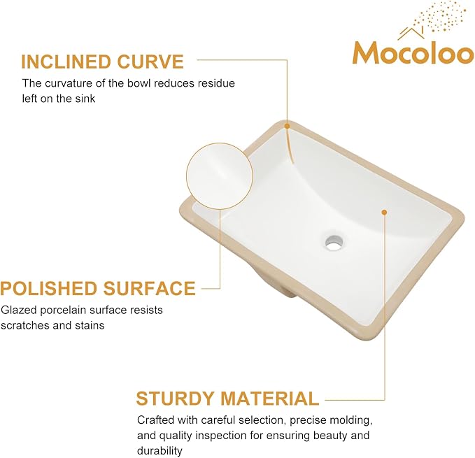 Mocoloo Undermount Bathroom Sinks 21 x 15 Inch Rectangle White Porcelain Ceramic Bathroom Sink 8 Inch Deep Basin with Overflow Small Lavatory Vanity Top Sink Under Counter