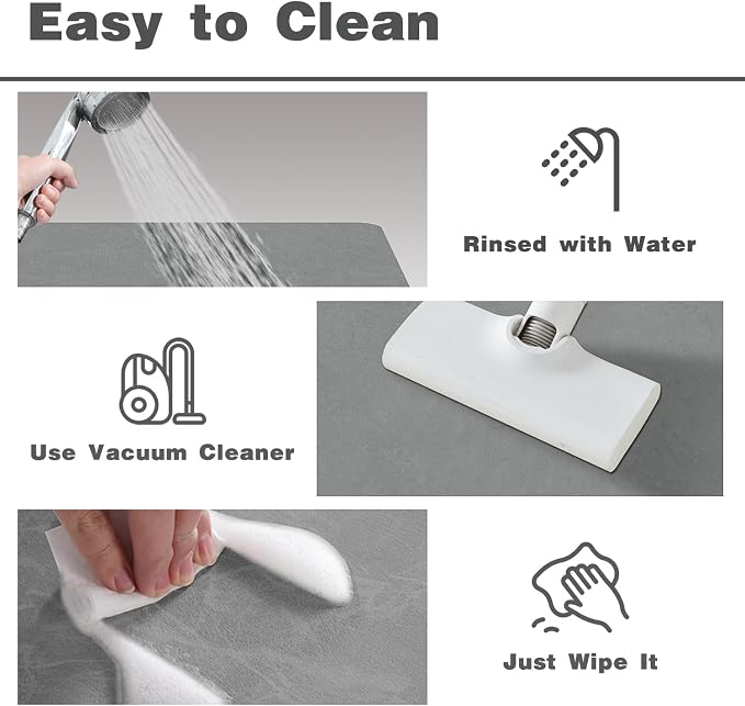 TYUU Bathroom Mat Quick Dry, Bathroom Rugs Non Slip Washable Thin Absorbent Bath Mat Fits Under Door Bathroom Floor Mat Perfect for Bath, Shower, or Sink 16"x24" Light Grey