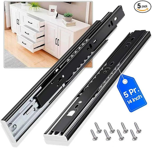 Push to Open Drawer Slides 5 Pairs Full Extension 12 14 16 18 20 22 24 inch Side Mount Pull Out Kitchen Cabinet Rails Bracket Replacement Ball Bearing Tracks kit Guide Runner 100 LB Capacity