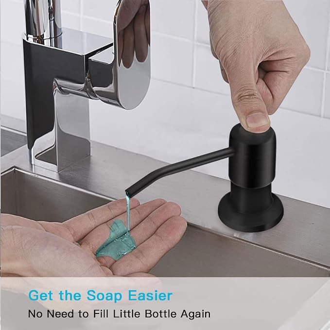 OHiHi Dish Soap Dispenser for Kitchen Sink, Countertop Sink Soap Dispenser Water Pump with 47” No-Spill Extension Tube Kit Design for Kitchen Bathroom, Easy to Press, No More Refills （Black）