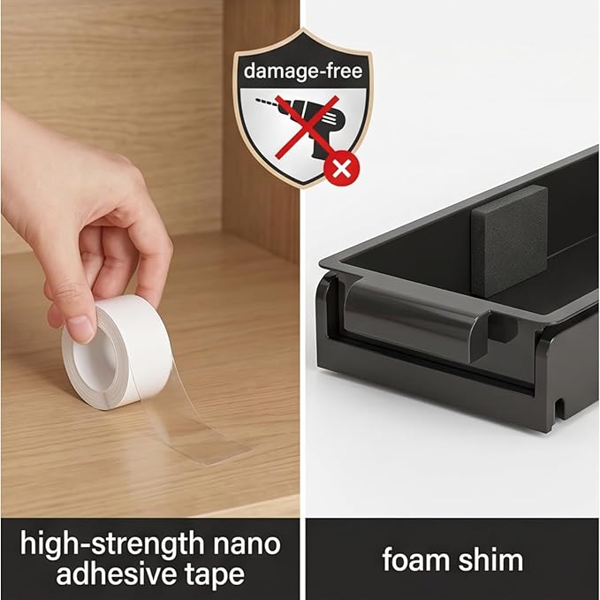 Pull Out Spice Rack for Upper Cabinet - Expandable Organizer with Smooth Ball Bearing Slides, No Drill Mounting Spice Storage for Kitchen (black)