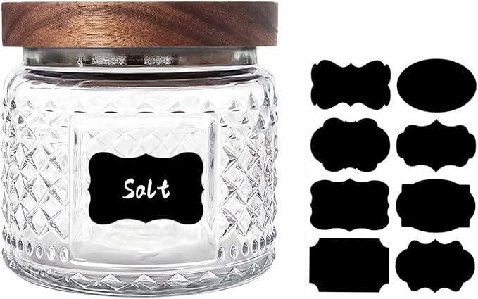 Glass Jar with Wood Lid and Label - 12 OZ Small Airtight Storage Container for Kitchen Pantry Bathroom Countertop, Decorative Vintage Canister for Candy, Treat, Sugar, Coffee, Tea, Salt, Snack, Nuts