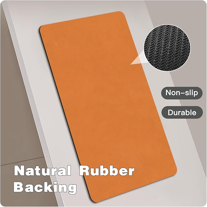 TYUU Bathroom Mat Quick Dry, Bathroom Rugs Non Slip Washable Thin Absorbent Bath Mat Fits Under Door Bathroom Floor Mat Perfect for Bath, Shower, or Sink 16"x24" Orange