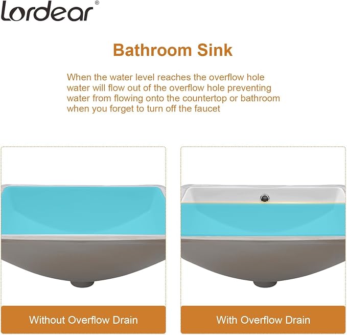 Lordear Rectangular Undermount Bathroom Sink 21x14 inch White Rectangle Bathroom Sinks Undermount White Porcelain Ceramic Lavatory Bathroom Vanity Sink with Overflow