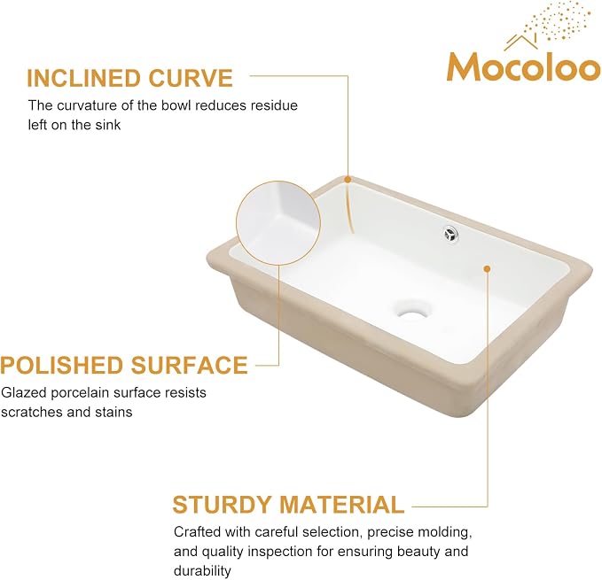 Mocoloo Undermount Bathroom Sink 18 x 12 Inch Rectangle Porcelain White Ceramic Bathroom Sink 6 Inch Deep Basin with Overflow Small Lavatory Vanity Top Under Mounted the Counter