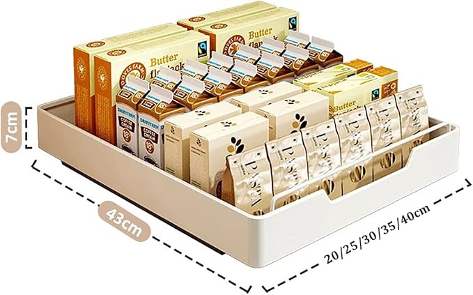 Extendable Sliding Drawer,Extendable Drawer For Kitchen Storage,Slide Out Drawer Storage Shelves for Kitchen Cupboard,No Need Drill and Nailing,for Cabinets Kitchen Living Room.(Size:20*43*7cm)