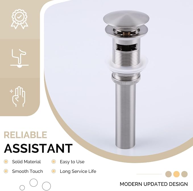 Angle Simple Bathroom Sink Drain, Brass Pop Up Drain Stopper for Vanity Sink with Overflow, Brushed Nickel