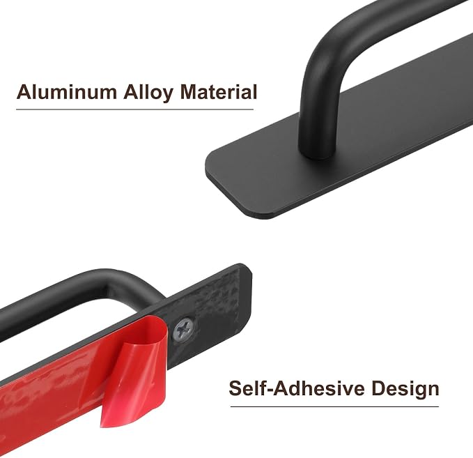 uxcell 2pcs Adhesive Cabinet Handle 8.3" No Drilling Closet Door Stick on Handle Drawer Pulls Aluminum Alloy for Kitchen Cupboard Window Sliding Closet Door, Black