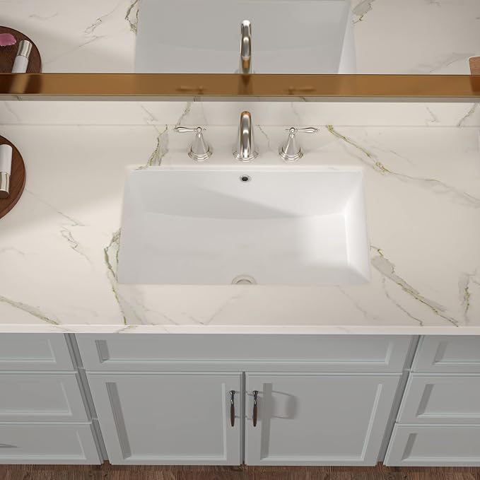 Lordear Undermount Bathroom Sink 21x13 Inch Bathroom Vanity Sinks Undermount Rectangle White Porcelain Ceramic Bathroom Under Counter Lavatory Basin with Overflow