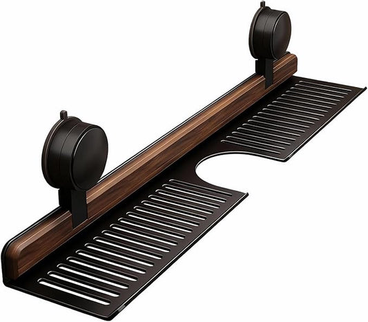 Bathroom Sink Shelf Over Faucet, No Drill Floating Shelf for Bathroom Sink, Under Sink Caddy Organizers for Toothbrush Soap (Black, 27 inch)
