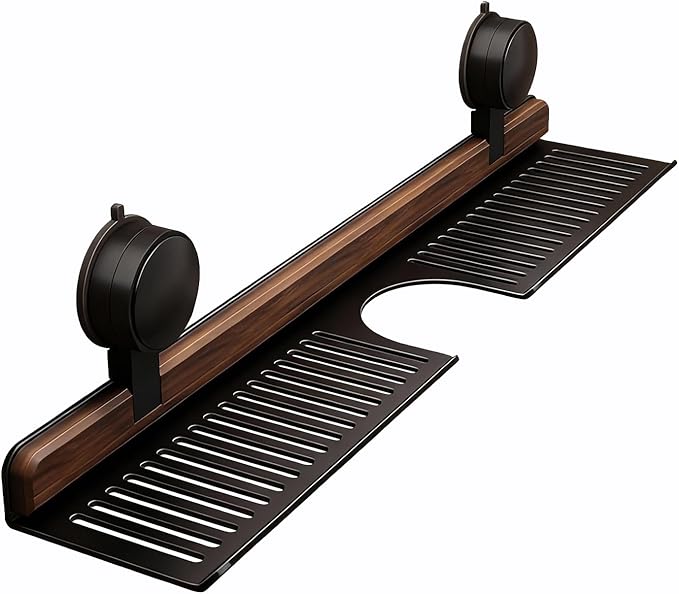 Bathroom Sink Shelf Over Faucet, No Drill Floating Shelf for Bathroom Sink, Under Sink Caddy Organizers for Toothbrush Soap (Black, 20 inch)