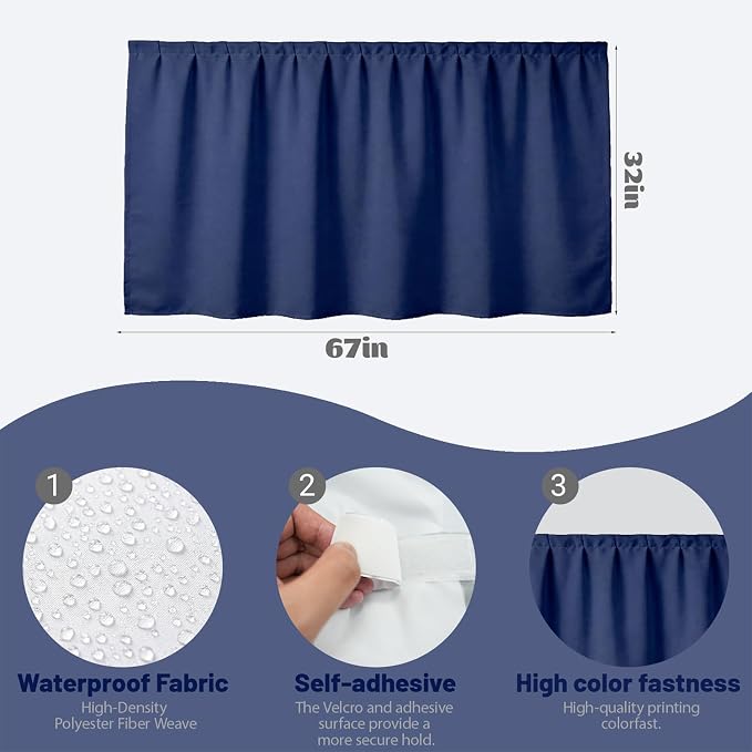 Sink Skirt Bathroom, Self Stick Adhesive Waterproof Fabric, Under Sink Curtain Skirt, Pedestal Sink Accessories Decor, Bathroom Storage Decor(Blue)