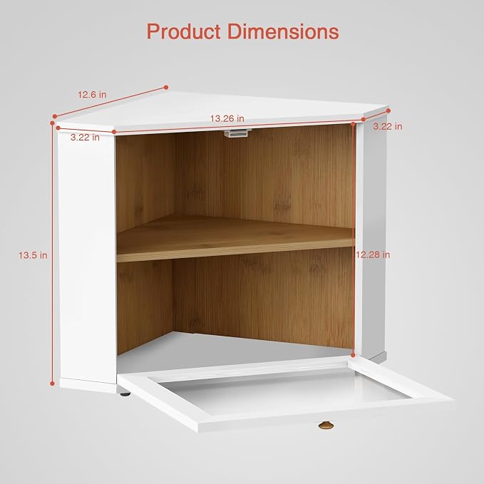 Goozii White Corner Bread Box for Kitchen Countertop, 2 Tier Breadbox for Sourdough Loaf, Modern Bread Storage Container for Island Counter Top Organizer, Cabinet Cupboard Pantry Shelf (Bamboo Wood)