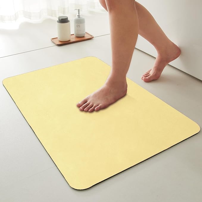 TYUU Bathroom Mat Quick Dry, Bathroom Rugs Non Slip Washable Thin Absorbent Bath Mat Fits Under Door Bathroom Floor Mat Perfect for Bath, Shower, or Sink 24"x36" Light Yellow