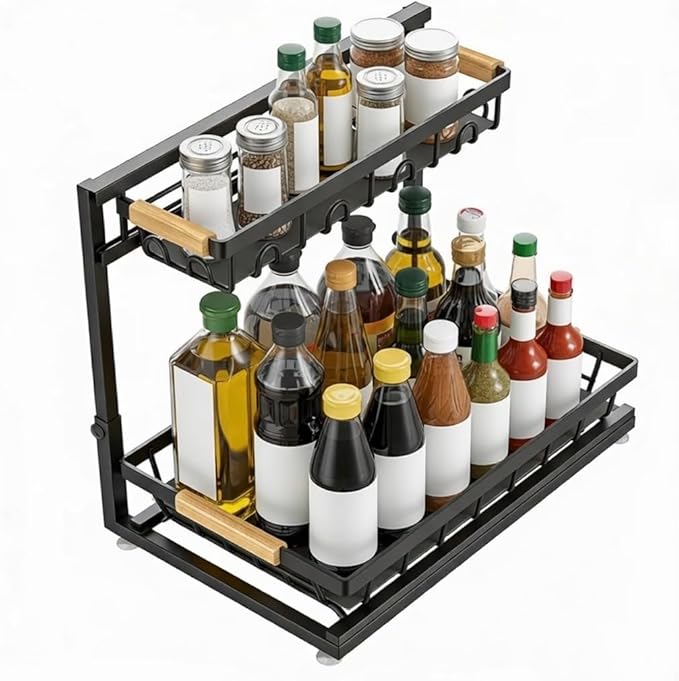 Expandable 2-Tier Under-Sink Organizer with Sliding Drawer – Adjustable Cabinet Storage Rack for Kitchen, Bathroom, Pantry, Heavy Duty Metal – Luxury Remedy