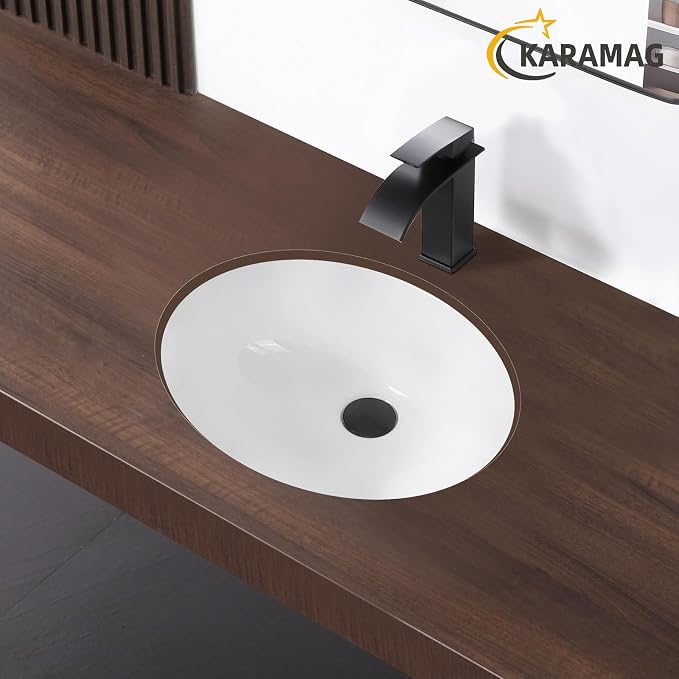 18.4 Inch Undermount Bathroom Sink Oval Undermount Sink White Ceramic Under Counter Bathroom Sinks with Overflow (18.4"x15")